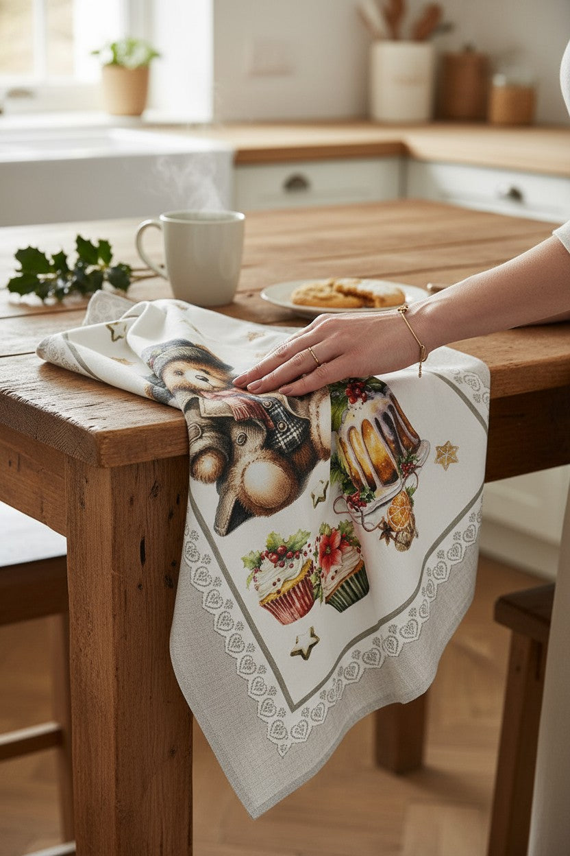 Set 5 pezzi Asciugapiatti Strofinacci Natalizi per Cucina in Cotone