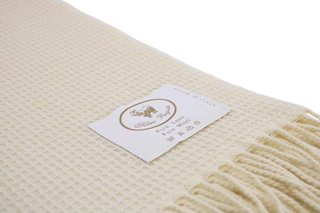Honeycomb Throw APE with fringes Pure Wool