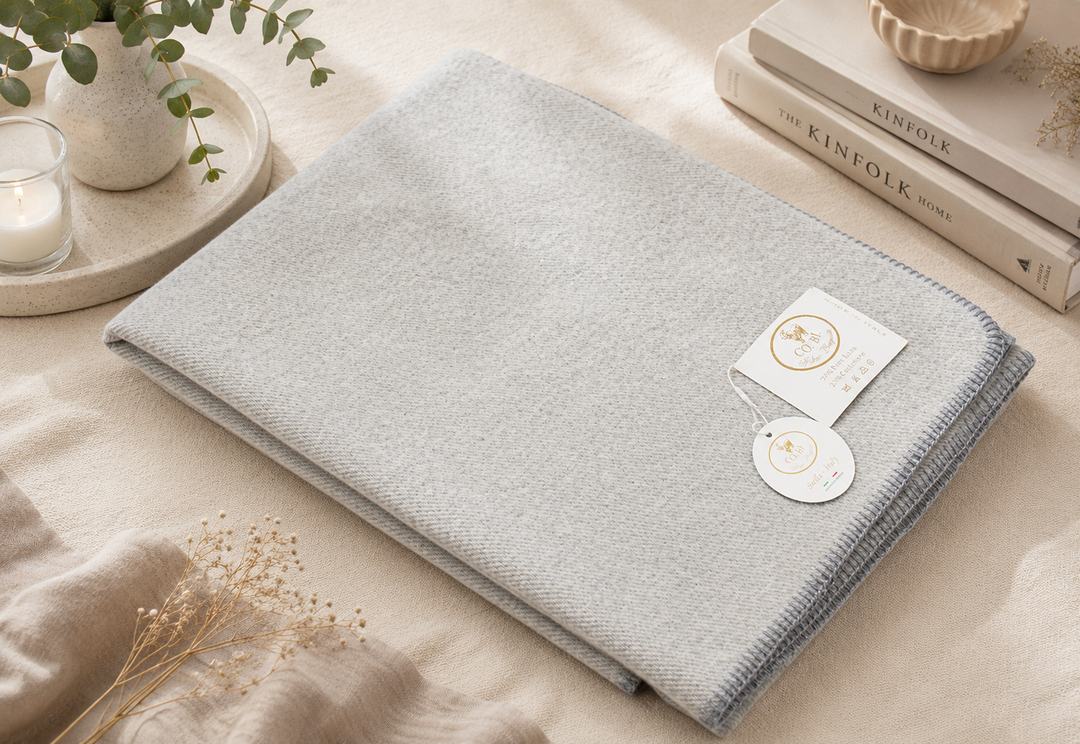 Winter Cashmere and Wool Throw PATTY with whipstitch edge