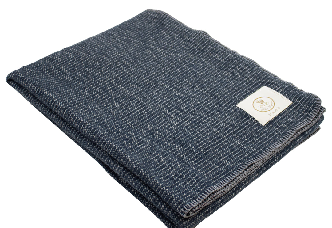 Plaid di lana e cashmere blu melange extralarge