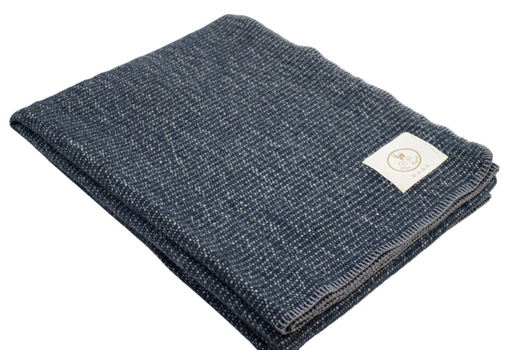 Plaid di lana e cashmere blu melange extralarge