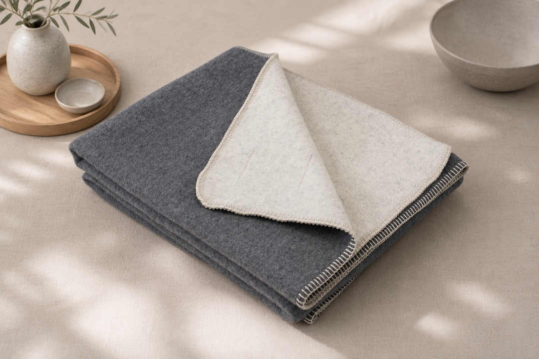Plaid invernale grigio e greggio di lana e rayon