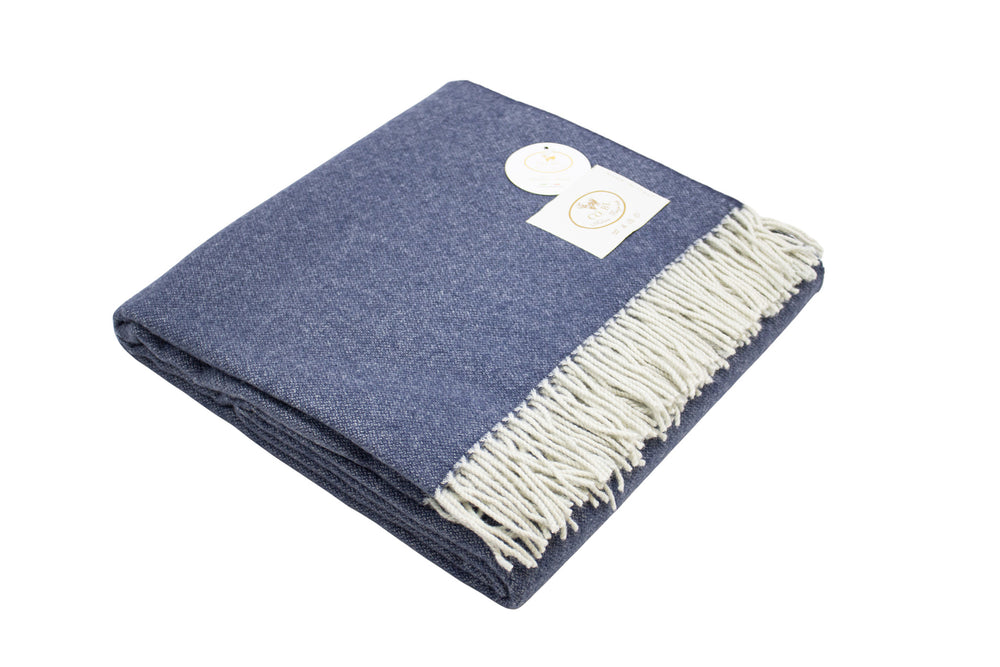 Plaid di lana e cashmere color blu jeans