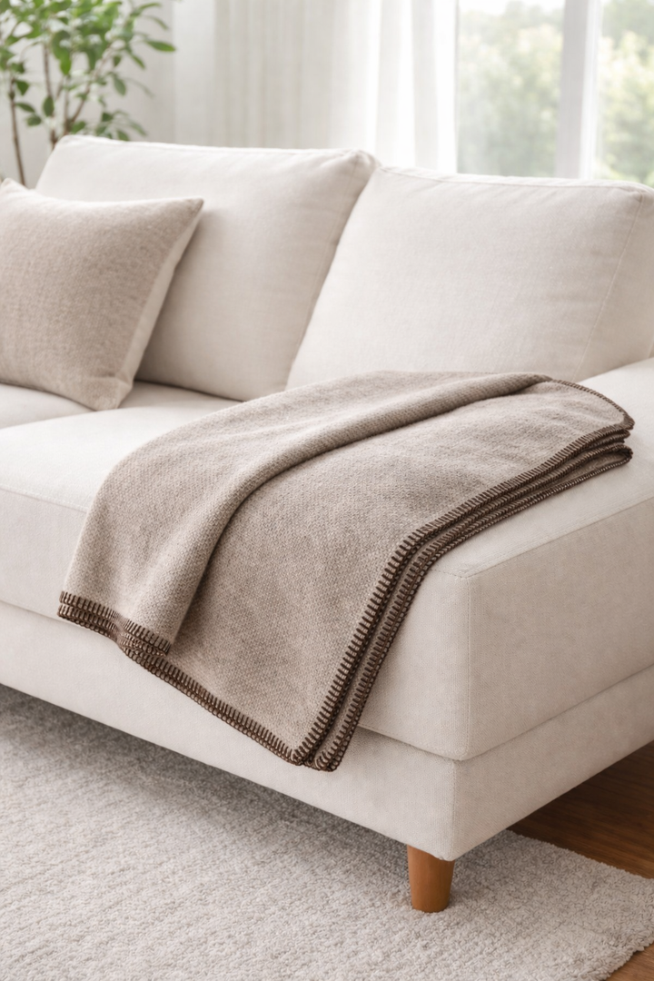 Plaid misto lana color marrone con bordo marrone scuro