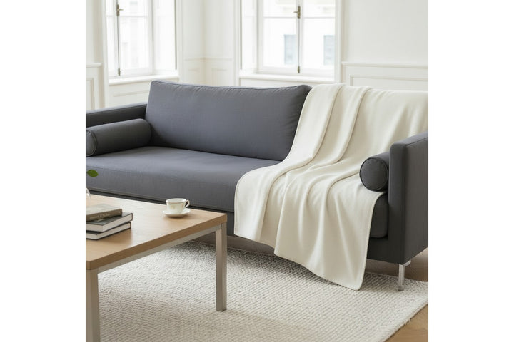 Plaid pesante di puro cashmere bianco