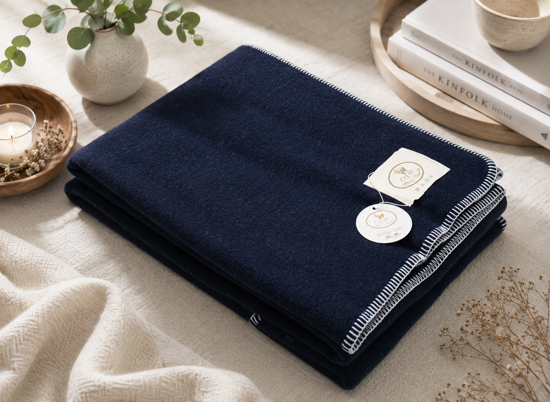 Winter Pure Wool Throw MUCRONE Whipstitch edge