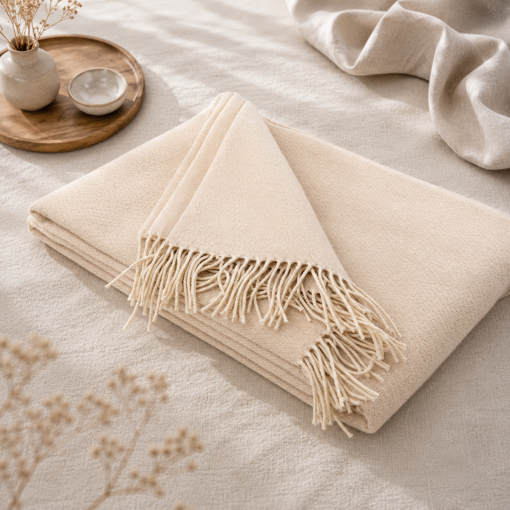 Plaid beige chiaro con lavorazione a rombi