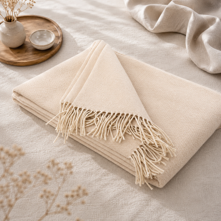 Plaid beige chiaro con lavorazione a rombi