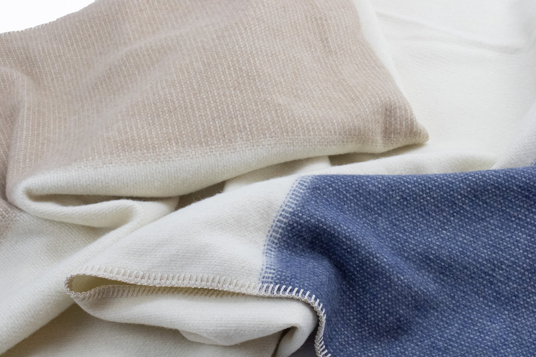 Pure Wool Throw OLIVER with  Whipstitch in three different colors