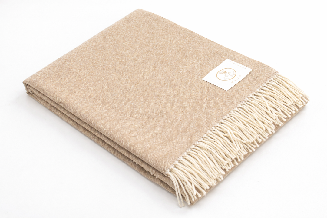 Plaid color cammello di lana e cashmere