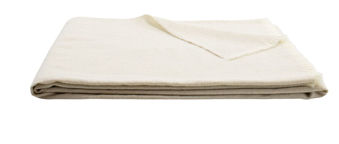 Plaid di lana e lino color bianco naturale