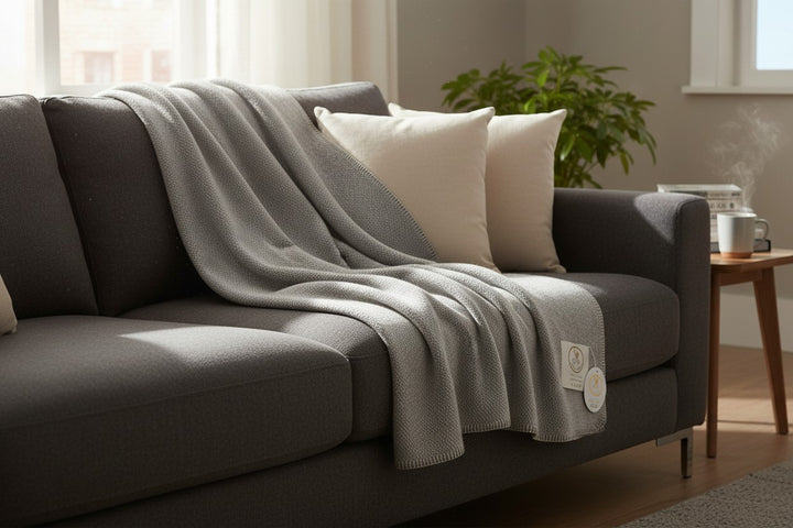 Plaid doppio color grigio perla e bordo in tinta