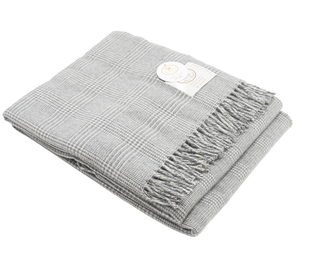 Plaid principe di galles grigio di lana e cashmere