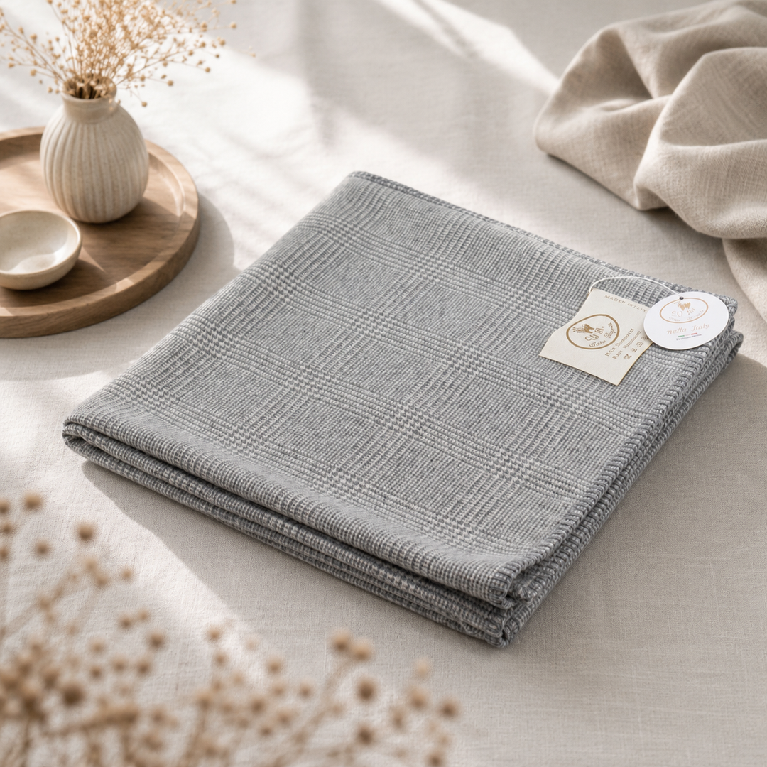 Plaid principe di galles grigio con bordo punto cavallo