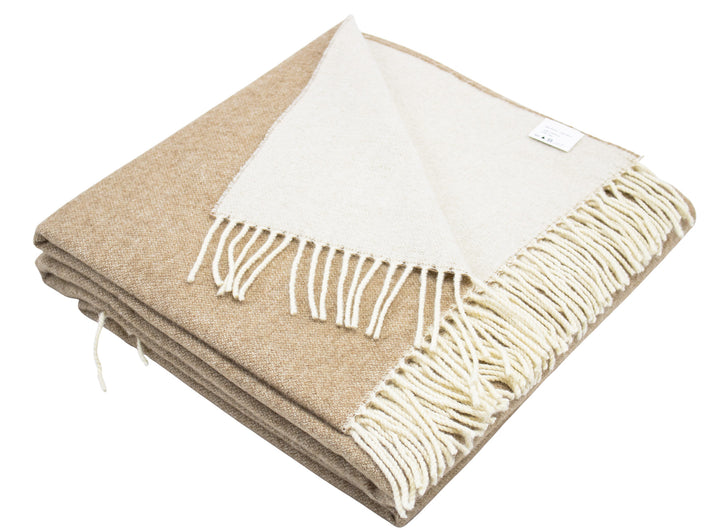 Plaid marrone chiaro e greggio di lana e cashmere