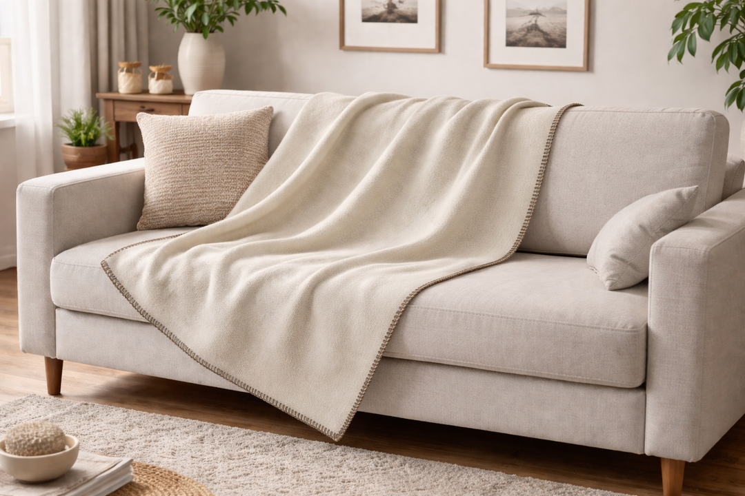 Plaid di lana double face a punto cavallo marrone