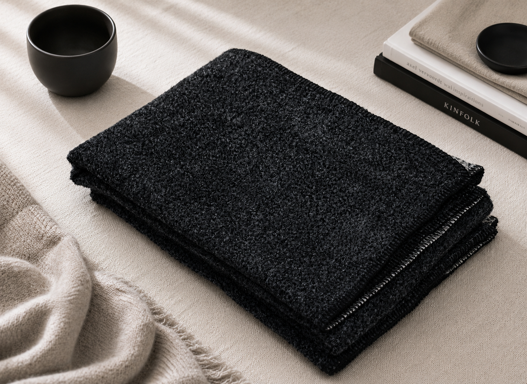 Pure WOOL Bouclé pattern Throw with Blanket Stitch Finish