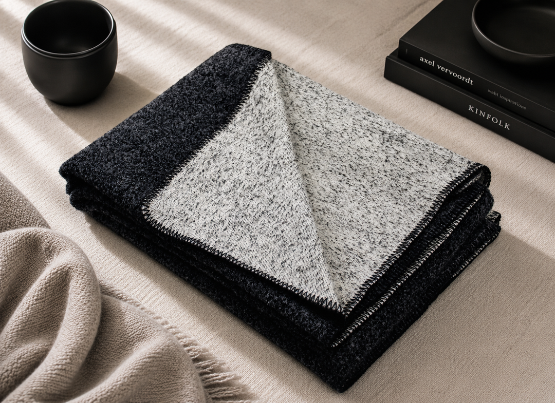 Pure WOOL Bouclé pattern Throw with Blanket Stitch Finish
