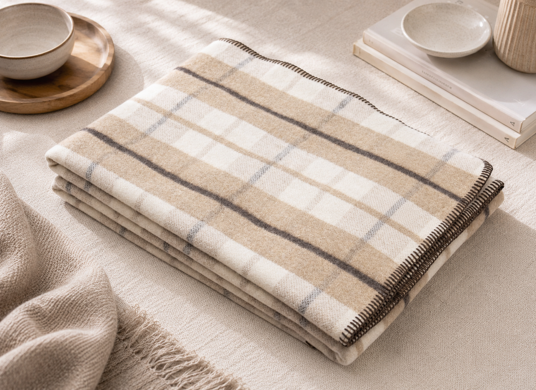 Winter Throw Scottisch Tartan with whipstitch edge Cashmere and Wool GOLF