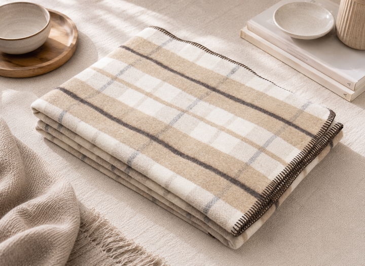 Winter Throw Scottisch Tartan with whipstitch edge Cashmere and Wool GOLF