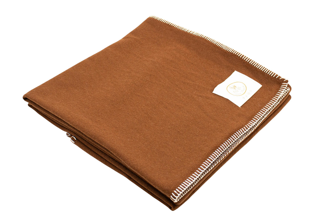 Lightweight Pure Wool Throw with a Cross Stitch Border - Made in Italy