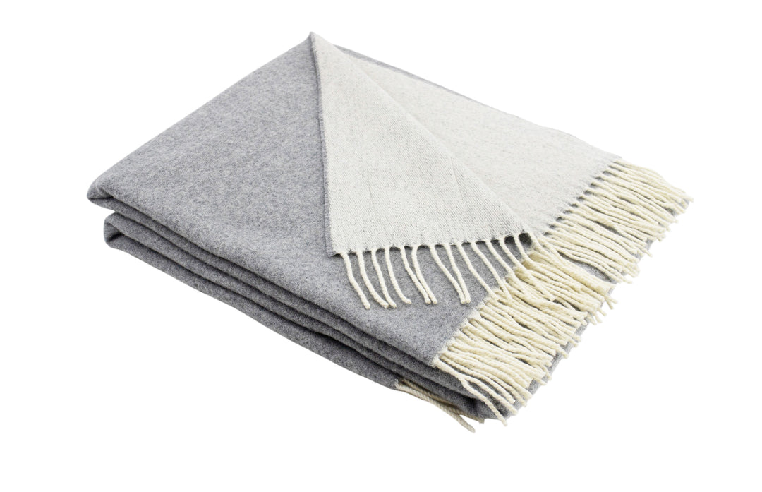 Plaid di pura lana grigio e greggio