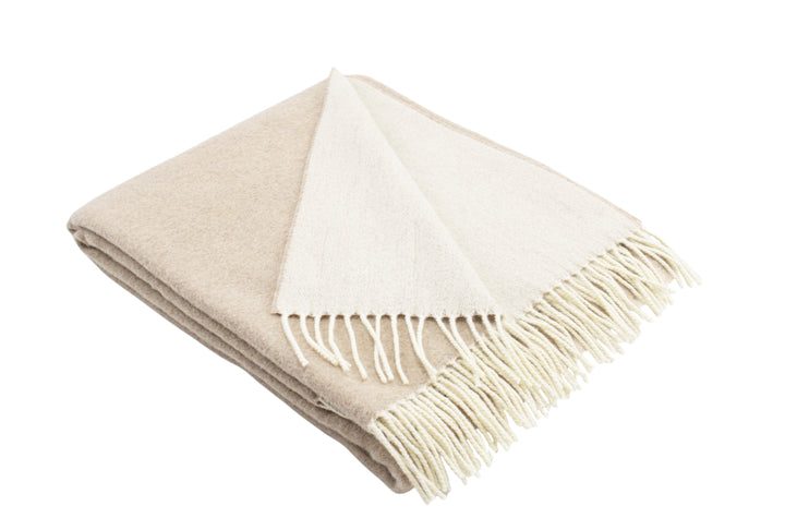 Plaid di pura lana beige e greggio