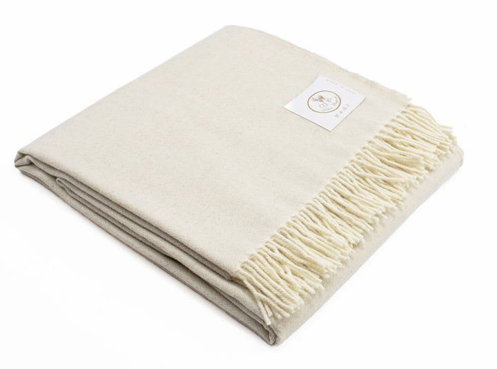 Plaid di cashmere e lino con frange color greggio