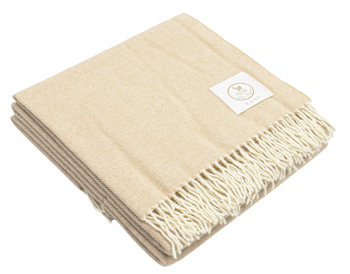Plaid beige di pura lana con frange