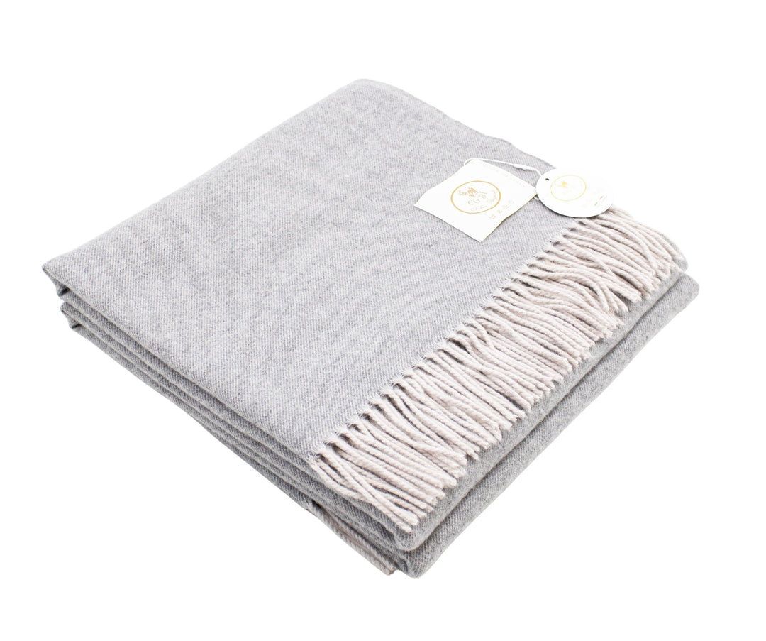 Plaid grigio chiaro di lana merino e cashmere