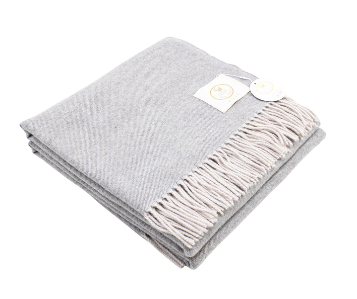 Plaid grigio chiaro di lana merino e cashmere