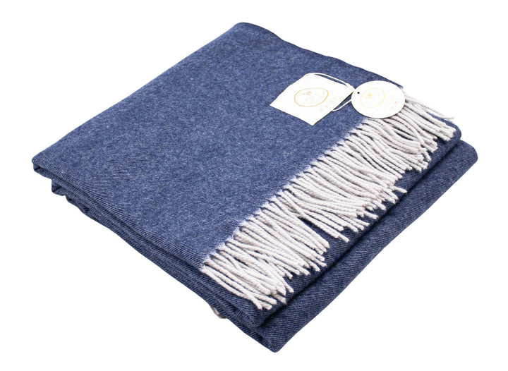 Plaid navy di lana merino e cashmere