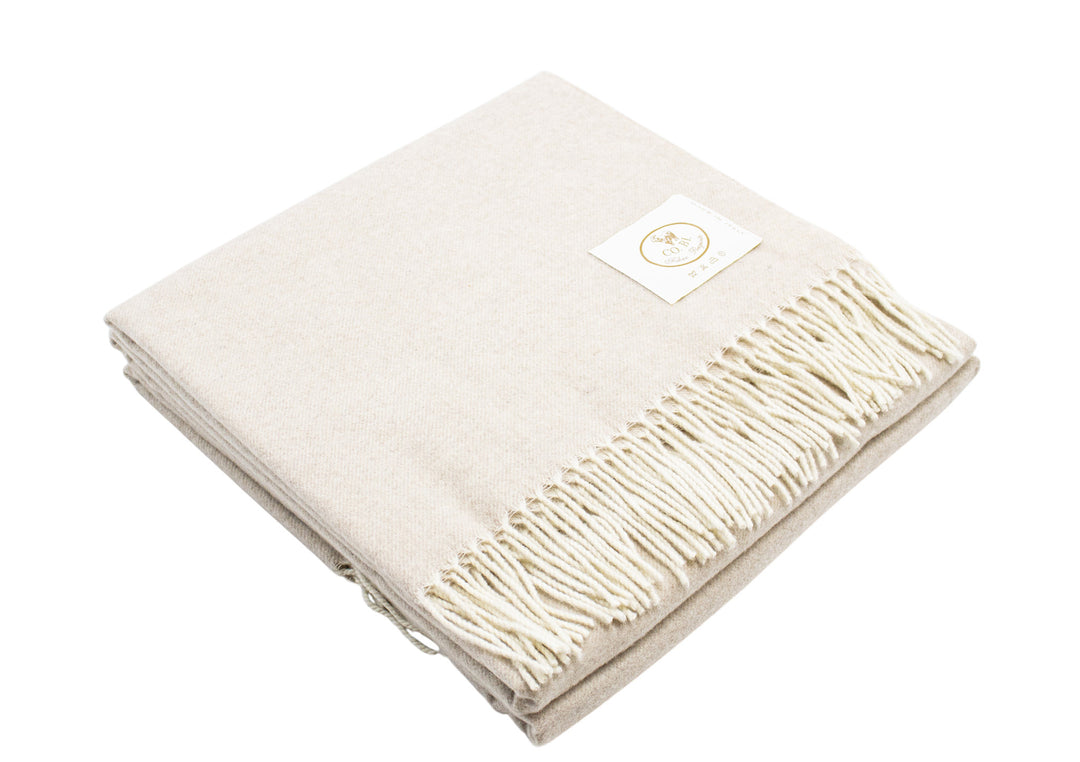 Plaid di lana merino e cashmere color beige chiaro