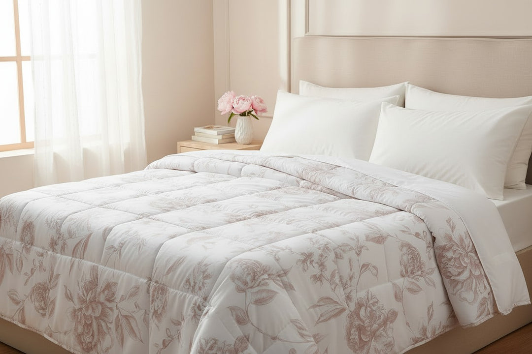 Trapunta leggera in cotone percalle con rose color rosa