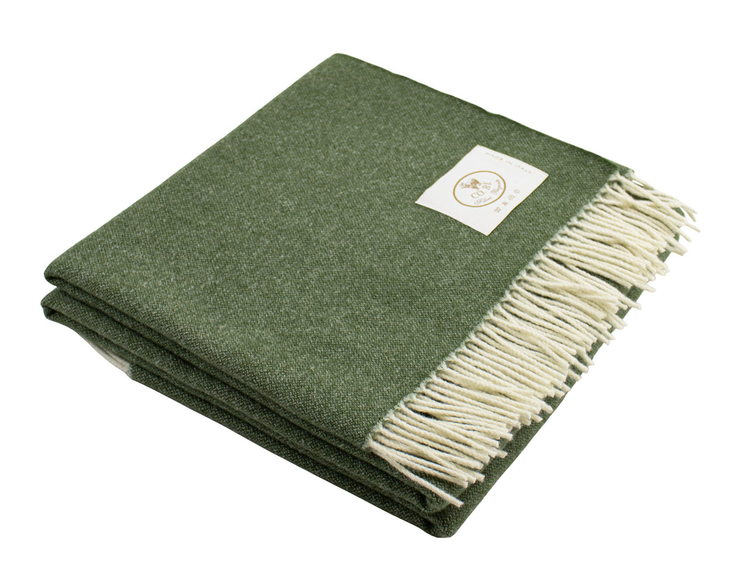 Plaid di lana e cashmere verde scuro