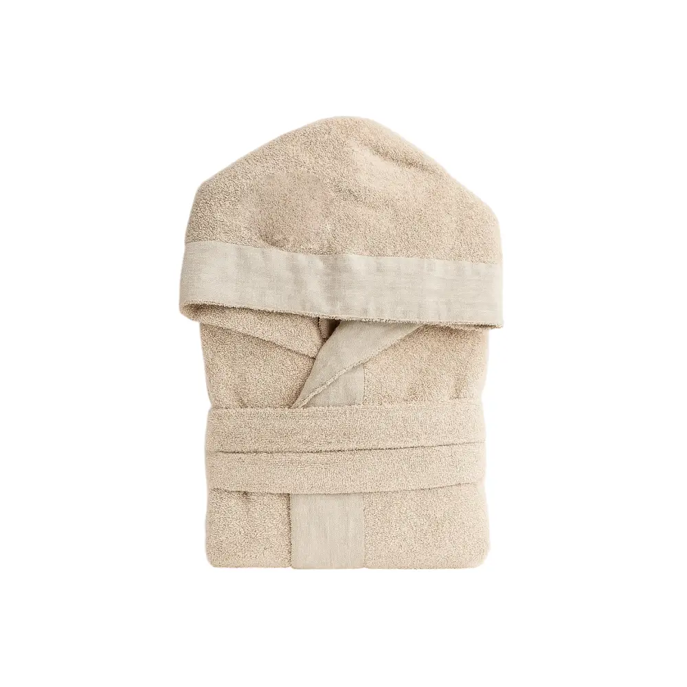 Accappatoio in spugna con bordo lino ALLEGRA Beige / M - 92 € CoBi Cashmere