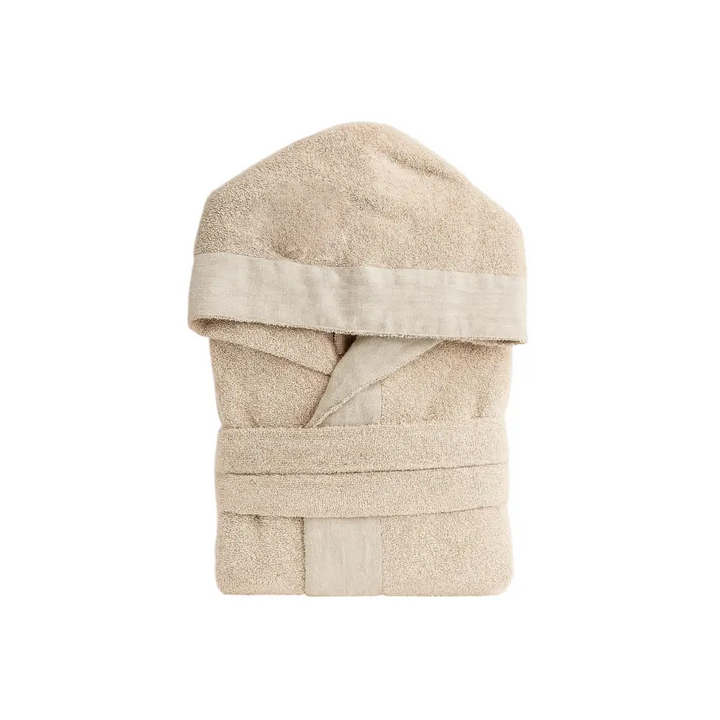 Accappatoio in spugna con bordo lino ALLEGRA Beige / M - 92 € CoBi Cashmere