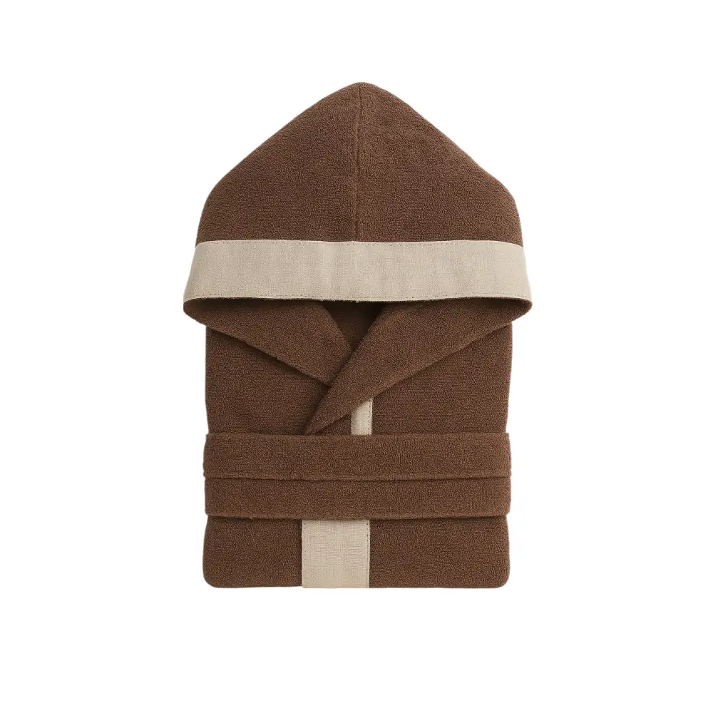 Accappatoio in spugna con bordo lino ALLEGRA Marrone / M - 92 € CoBi Cashmere