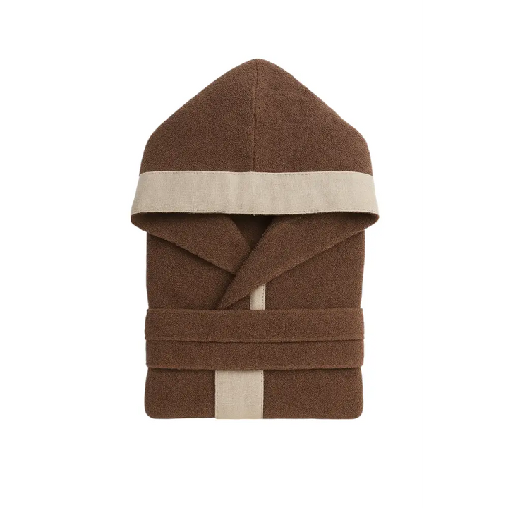 Accappatoio in spugna con bordo lino ALLEGRA Marrone / M - 92 € CoBi Cashmere
