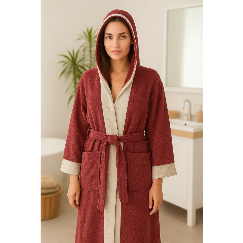 Accappatoio in spugna con bordo lino ALLEGRA Rosso / M - 92 € CoBi Cashmere
