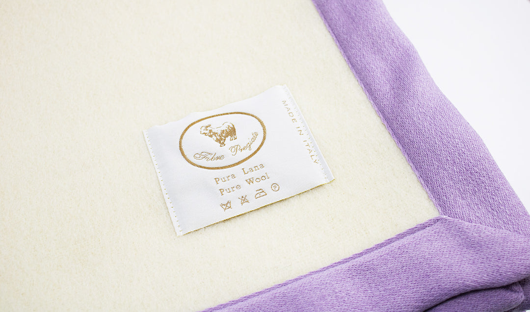 Pure Norwegian Wool Winter Blanket with Lilac Edge
