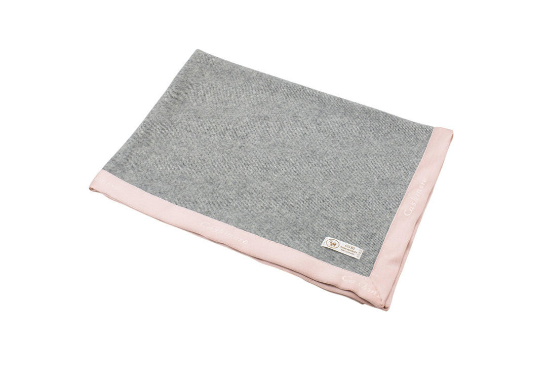 coperta per culla grigia con bordo rosa