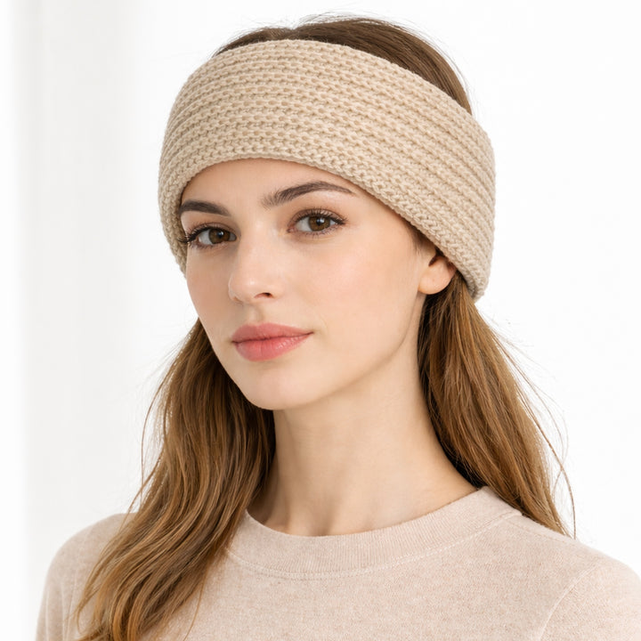 Fascia per capelli di cashmere beige