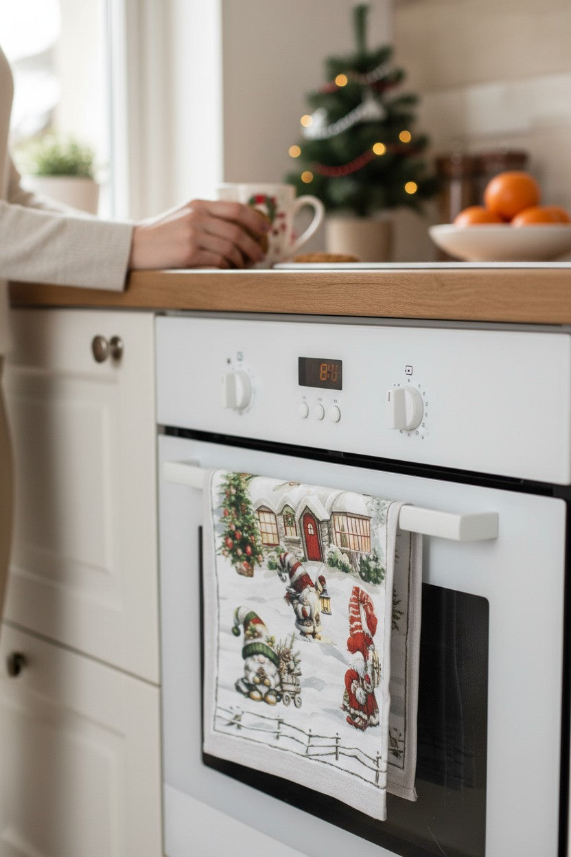 Set 5 pezzi Asciugapiatti Strofinacci Natalizi per Cucina in Cotone