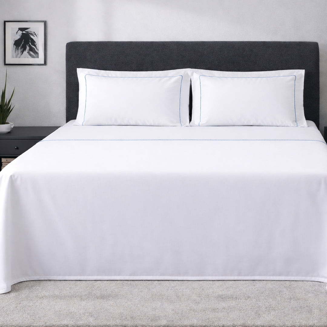 Completo letto in cotone percalle bianco e cordonetto