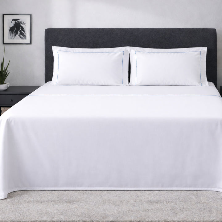 Completo letto in cotone percalle bianco e cordonetto