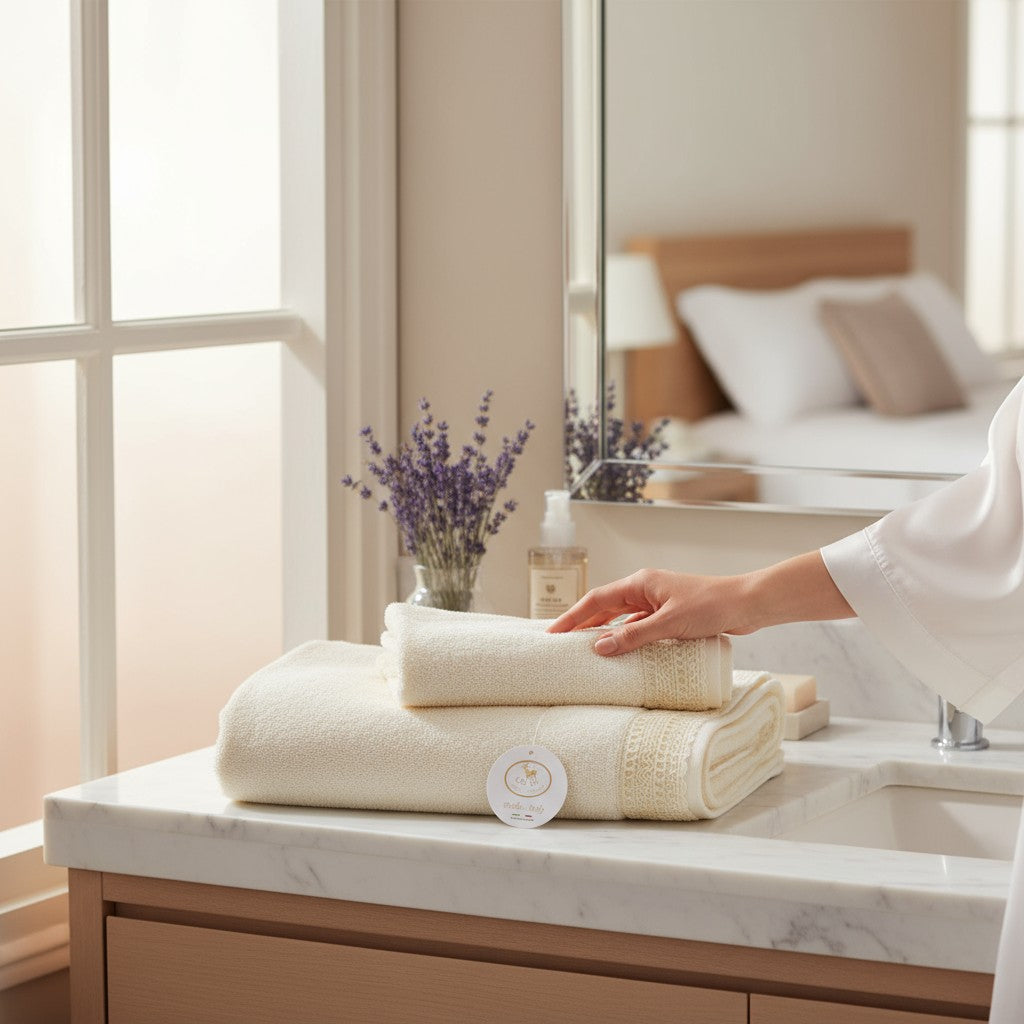 Set di asciugamani di spugna con greche ricamate