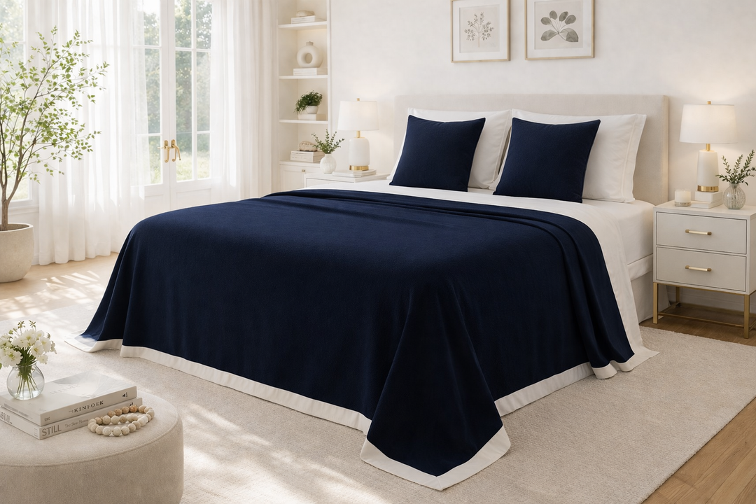 Coperta matrimoniale blu scuro di lana invernale