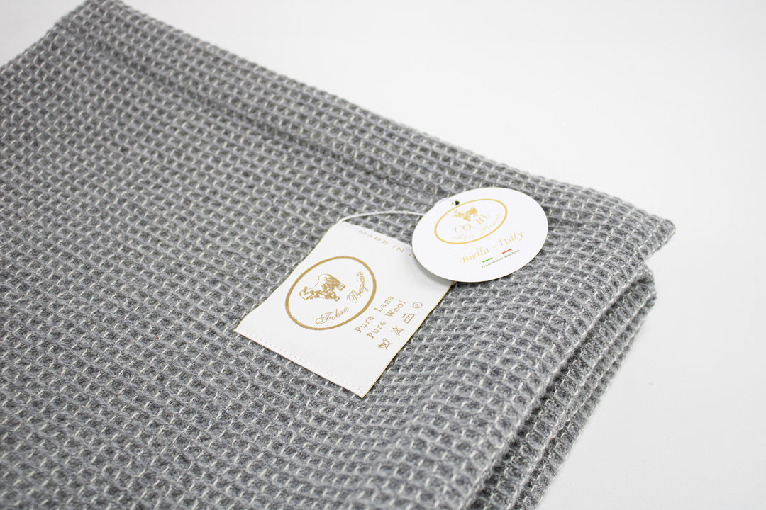 Copertina OLIMPIA a Nido d’Ape Pura Lana - Coperte Baby Grigio Punto cavallo per culla o lettino - CO.BI CoBi Cashmere