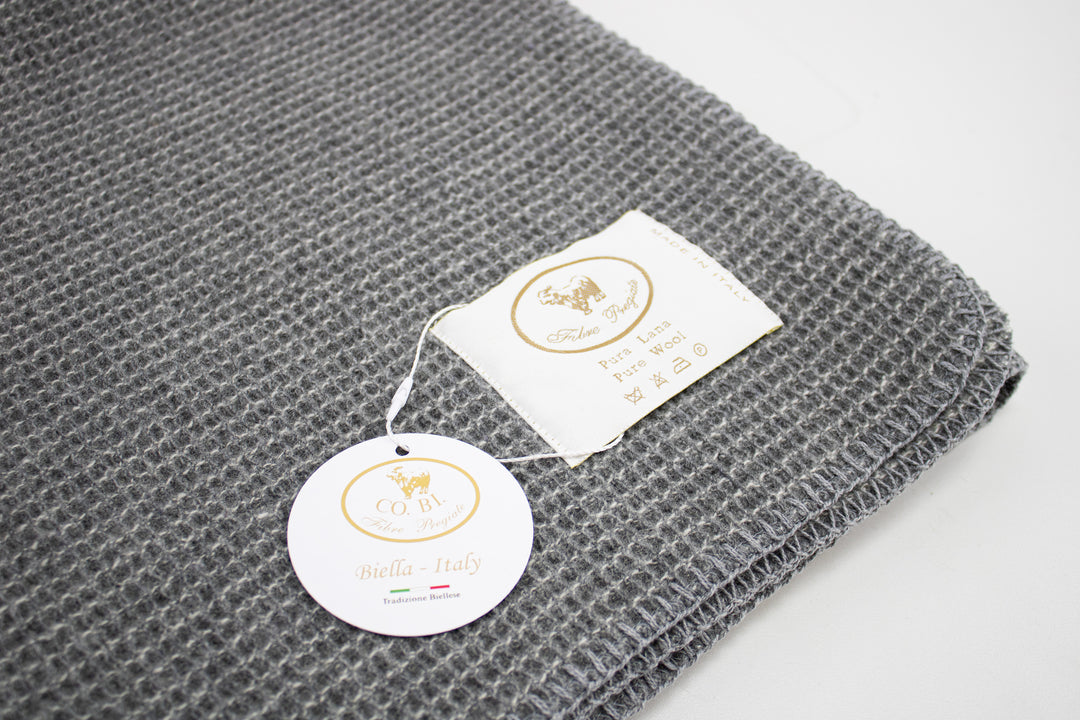 Copertina OLIMPIA a Nido d’Ape Pura Lana - Coperte Baby Grigio Punto cavallo per culla o lettino - CO.BI CoBi Cashmere